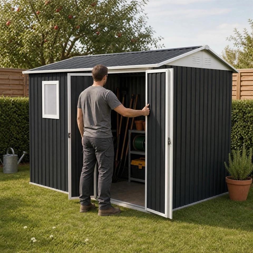 Dark Grey Steel Shed 9x6 ft high quality