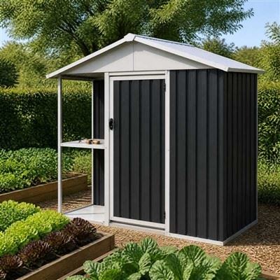 6×4FT Metal Garden Shed With Side Storage